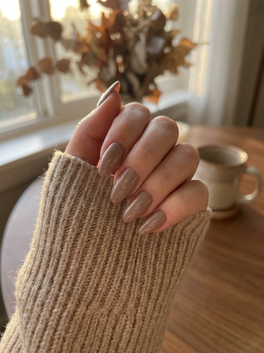 Taupe Fall Nails mit zurückhaltendem taupefarbenem Finish